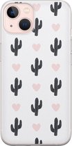 iPhone 13 hoesje siliconen - Cactus hartjes - Soft Case Telefoonhoesje - Planten - Transparant, Zwart