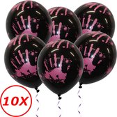 Halloween Decoratie Versiering Zwarte Helium Ballonnen Feest Versiering Halloween Accessoires Bloed afdruk – 10 Stuks