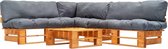 Medina 4-delige Loungeset pallet met grijze kussens hout