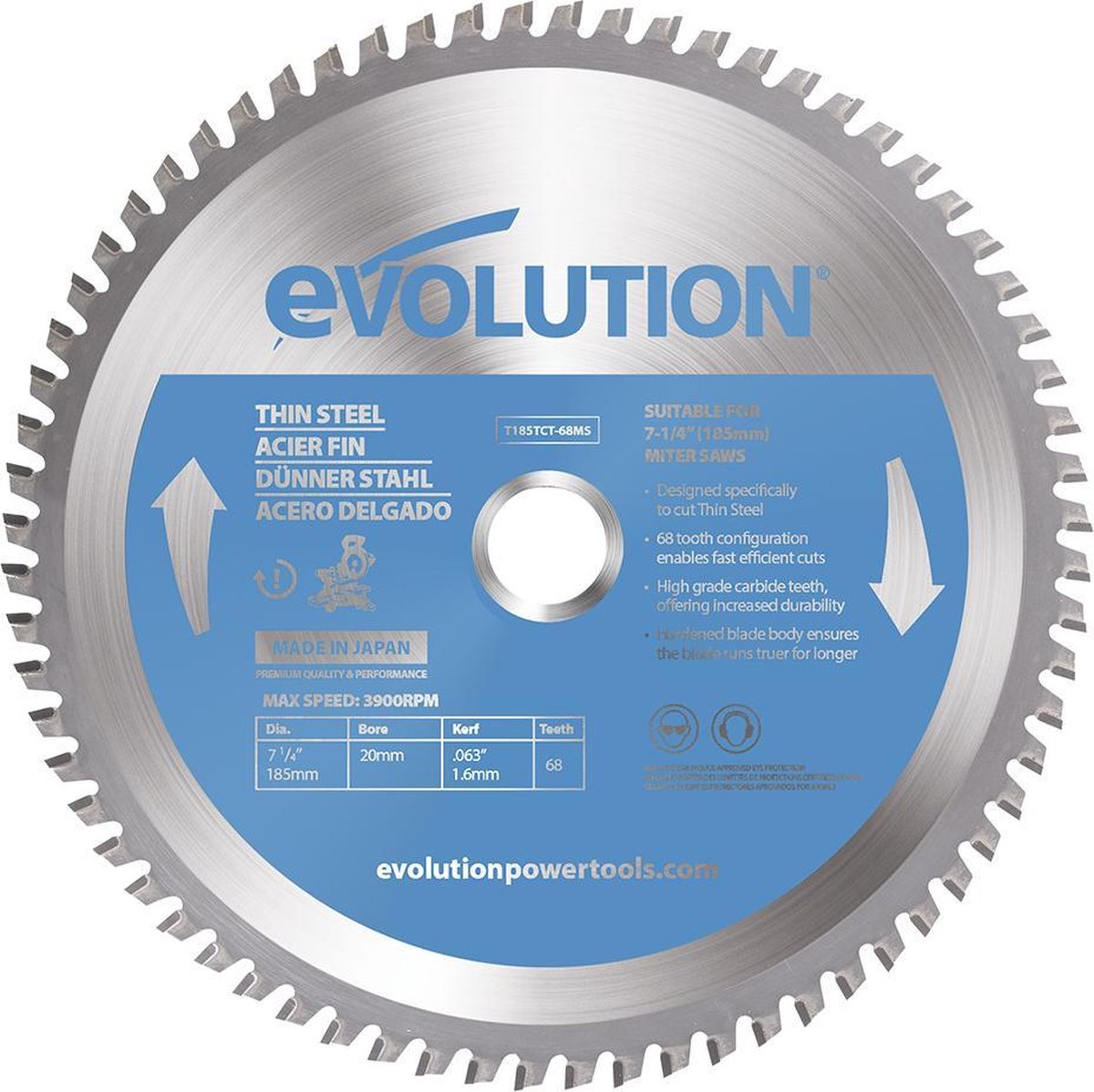 EVOLUTION - ZAAGBLAD DUN STAAL - MS - 185 X 20.0 X 1.6 MM - 68 T