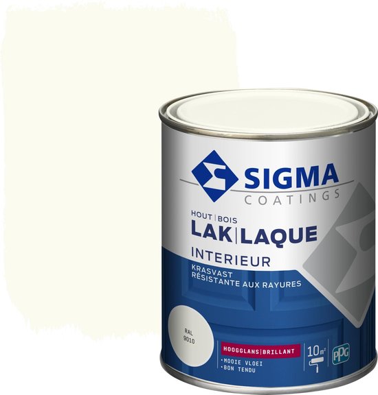 Sigma Houtlak Interieur Glans - Kras- & Slijtvast - Droog na 1 uur - Geurarm - RAL 9010 - Wit - 0.75L