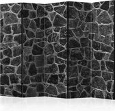 Vouwscherm - Zwarte stenen 225x172cm , gemonteerd geleverd, dubbelzijdig geprint (kamerscherm)