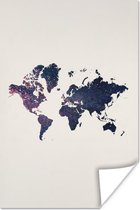 Wanddecoratie - Wereldkaart - Glitter - Blauw - Roze - 40x60 cm - Poster