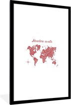 Fotolijst incl. Poster - Wereldkaart - Adventure - Kompas - 60x90 cm - Posterlijst