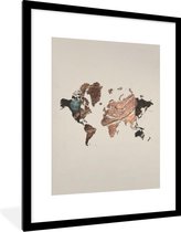 Fotolijst incl. Poster - Wereldkaart - Hout - Bruin - 60x80 cm - Posterlijst