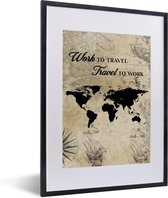 Affiche avec cadre Wereldkaart - Vintage - Citation - 30x40 cm