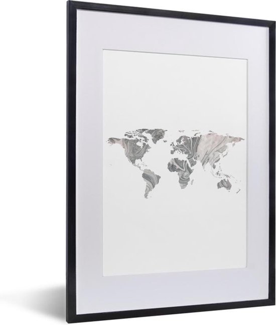 Affiche avec cadre Carte - Monde - Peinture - Marbre - 30x40 cm