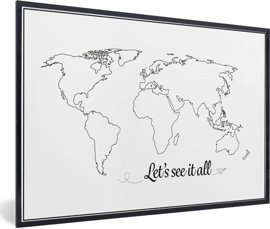 Affiche Avec Cadre Cartes Du Monde Wereldkaart Simple Citation Cadre Photo Noir Bol Com