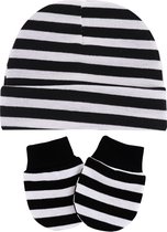 Pluto babymutsje met handschoentjes - zwart/wit - newborn mutsje - 0 tot 3 maanden