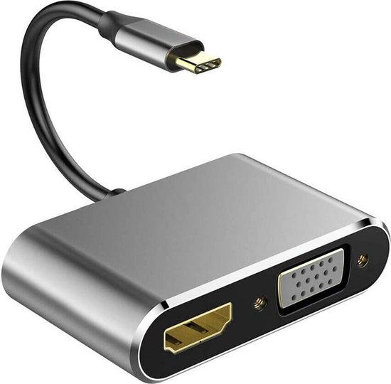 USB-C Naar HDMI/VGA Adapter 4-in-1 – 4K@30Hz, 100W PD En USB 3.0, Voor MacBook, Dell, Chromebook En Meer