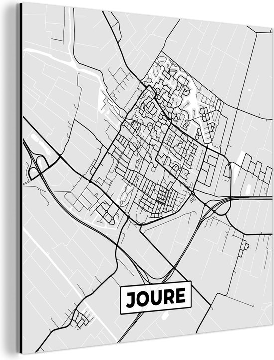 Wanddecoratie Metaal - Aluminium Schilderij Industrieel - Stadskaart - Joure - Grijs - Wit - 90x90 cm - Dibond - Foto op aluminium - Industriële muurdecoratie - Voor de woonkamer/slaapkamer - Plattegrond