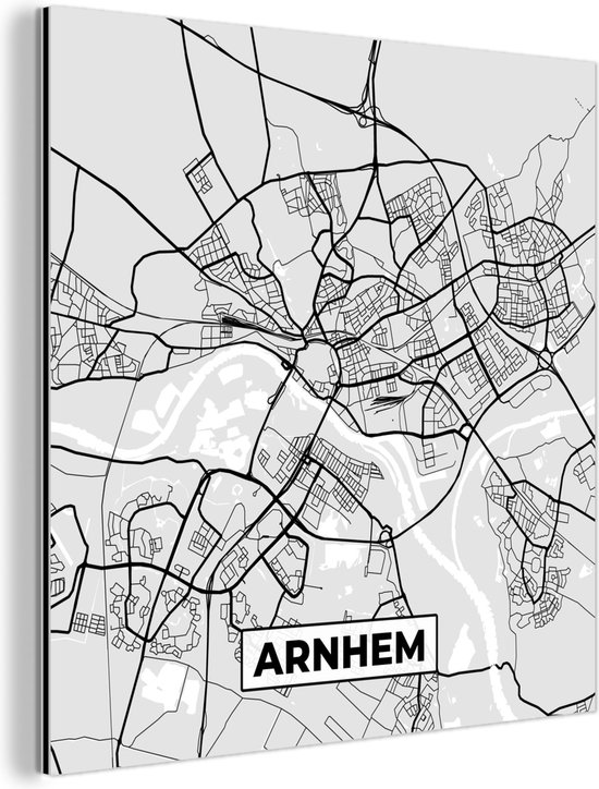 Wanddecoratie Metaal - Aluminium Schilderij Industrieel - Stadskaart - Arnhem - Grijs - Wit - 20x20 cm - Dibond - Foto op aluminium - Industriële muurdecoratie - Voor de woonkamer/slaapkamer - Plattegrond