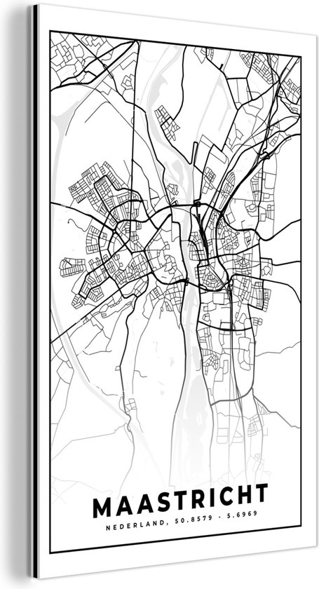 Wanddecoratie Metaal - Aluminium Schilderij Industrieel - Kaart - Maastricht - Zwart - Wit - 20x30 cm - Dibond - Foto op aluminium - Industriële muurdecoratie - Voor de woonkamer/slaapkamer