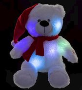 Muzikaal nachtlicht en lichtgevende witte berenhoed - rood - 8 LED - hoogte 31cm