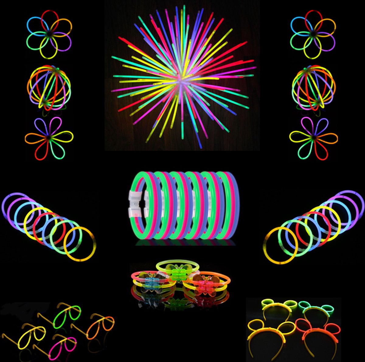 230 stuks 9 kleuren Glow sticks Feestje pakket S Party Bag MagieQ (100 glowsticks ) |Glow bril| Bunny oren|Bloemen connectors|Feest|Halloween|Kerst|kinderen neon party's decoratie Kerstmis Nieuwjaar - MagieQ