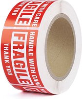 500x Verhuisstickers Breekbaar Fragile Etiketten op Rol 127mm x 76,2mm - Handle With Care - Thank You - Transport Stickervel