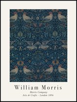 Poster William Morris 40x30 - Abstract Art Print - Vogels Patroon - Donker Blauw Design