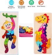 2 Houten Kinderpuzzel/Aap 10 Stukjes-Dino 11 Stukjes/Educatief Speelgoed/Hout Milieu/Jigsaw Puzzle