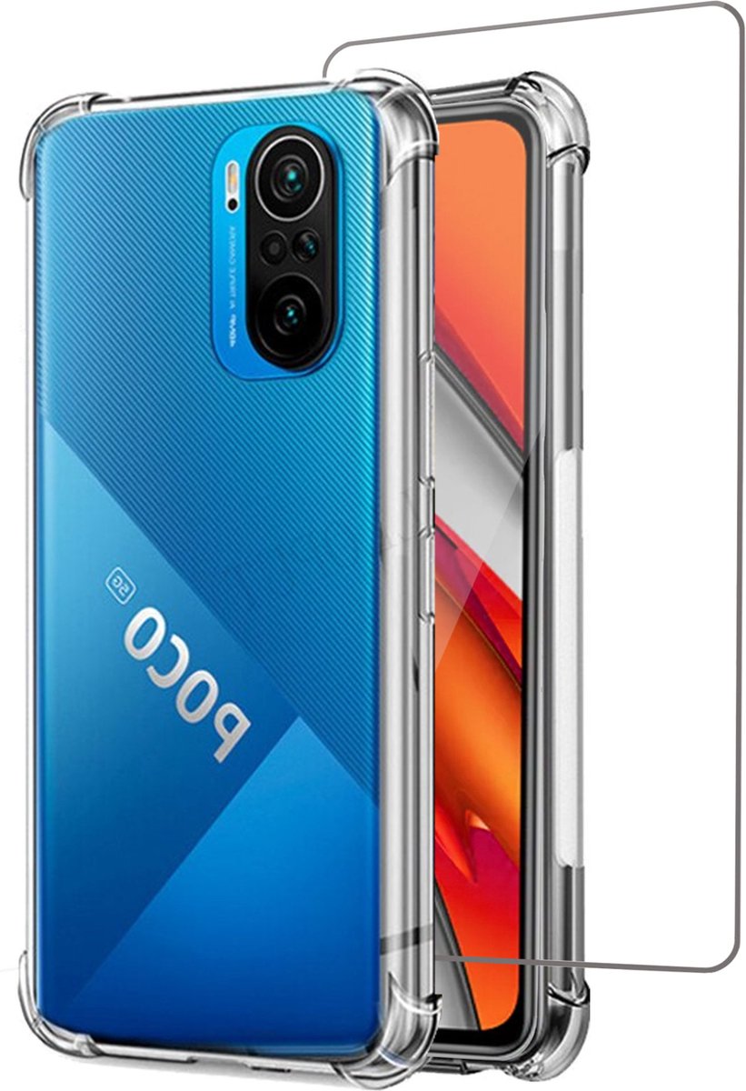 Geschikt voor Xiaomi Poco F3 5G Hoesje - Case Transparant + Screenprotector - Beschermglas