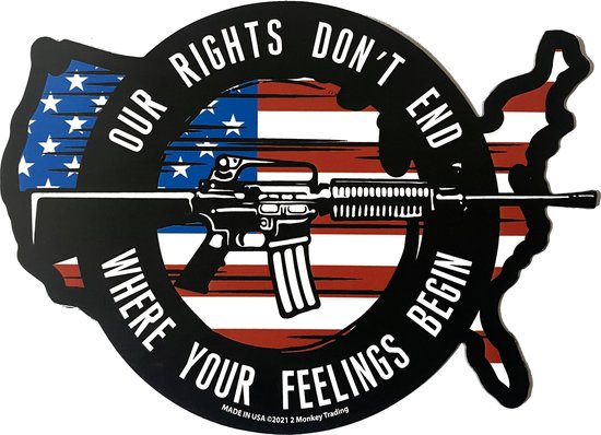 Lucky Shot USA - "Our rights don't end where your feelings begin" met Amerikaanse vlag - Magneetsticker 10x15cm (blauw-rood-zwart-wit)