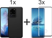 Samsung S20 Ultra Hoesje - Samsung galaxy S20 Ultra hoesje zwart siliconen case hoes cover hoesjes - Full Cover - 3x Samsung S20 Ultra screenprotector