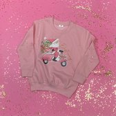 Foute kerst trui kind-kerstkleding-Sweater met kerst print en naam kind in roze-glitter goud-Maat 134/146-Vergeet niet de gewenste naam door te geven