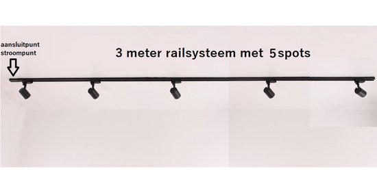 Ophef versieren Laan Searchlight - railverlichting zwart - 3 meter met 5 spots - 5xGU10 - SMART  geschikt | bol.com