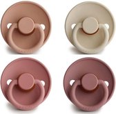 FRIGG | Fopspeen set 4 stuks | T2 | 6-18 maanden | Classic | Silicone | Rose Gold + Sandstone + Powder Blush + Woodchuck |