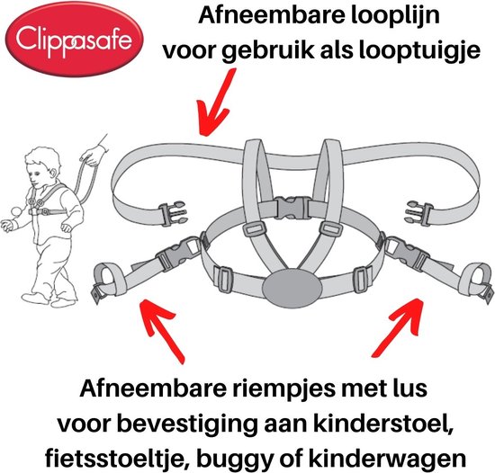 Tuigje kinderstoel - Kindertuigje met looplijn - Looptuigje Dinosaurus - Clippasafe