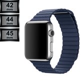 Compatible Apple Watch Bandje - Leather Loop PU Leer - Apple Watch Series 1/2/3/4/5/6/SE/7 - 42/44/45mm - Blauw