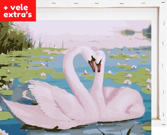 Schilderen op nummer volwassenen met houten frame – Liefdevolle Zwanen