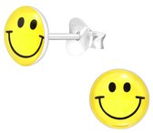 Joy|S - Zilveren smiley oorbellen - emoji - 7 mm - geel