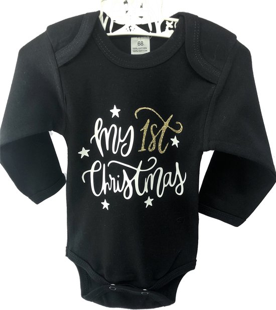 Baby koffertje roze & kerst-rompertje - zwart lange mouw - met eigen naam en voetjes op koffertje van Pimsa — afbeelding 4