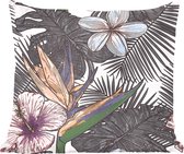 Sierkussens - Kussen - Tropische bladeren patroon met bloemen - 60x60 cm - Kussen van katoen