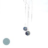 Pat's Jewels Oorbellen Dames - Doortrek oorbellen - Oorketting - blauwe  Parel - 925 zilver