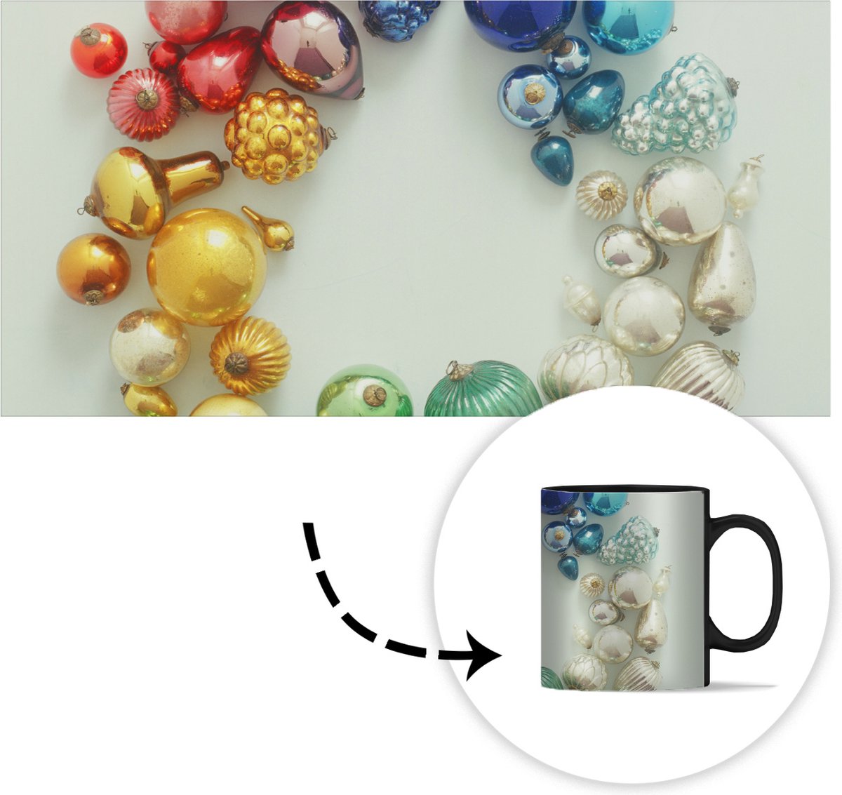 Magische Mok - Foto op Warmte Mokken - Koffiemok - De verschillende kerst ornamenten - Magic Mok - Beker - 350 ML - Theemok