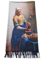Sjaal schilderij Het melkmeisje, Johannes Vermeer wintersjaal 2 kanten (1 kant effen)