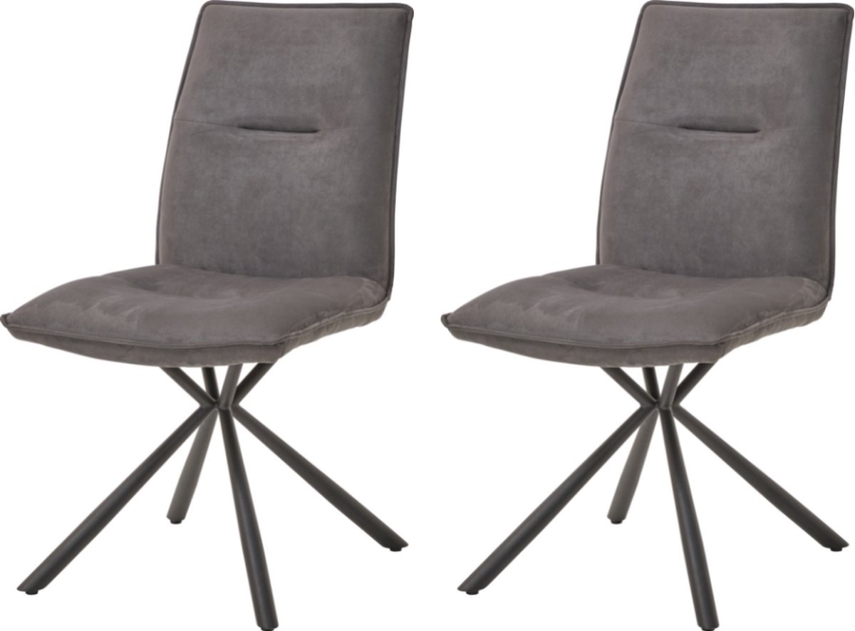 WAYS. – Stoffen eetkamerstoelen – Grijs – Modern design - Stevige metalen vierpoot – 2 stuks