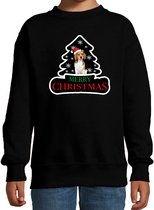 Dieren kersttrui beagle zwart kinderen - Foute honden kerstsweater jongen/ meisjes - Kerst outfit dieren liefhebber 3-4 jaar (98/104)