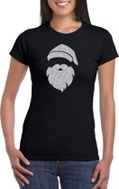 Kerstman hoofd Kerst t-shirt - zwart met zilveren glitter bedrukking - dames - Kerstkleding / Kerst outfit M
