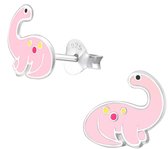 Joy|S - Zilveren dinosaurus oorbellen - 10 x 9 mm - roze