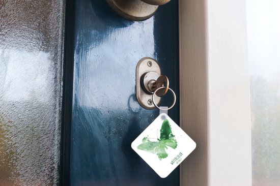 Porte-clés Papillon illustration - Une illustration d'un porte-clés papillon vert en plastique - Porte-clés carré avec photo