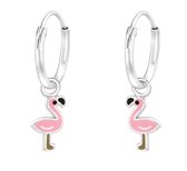 Joy|S - Zilveren vogel bedel oorbellen - flamingo - oorringen