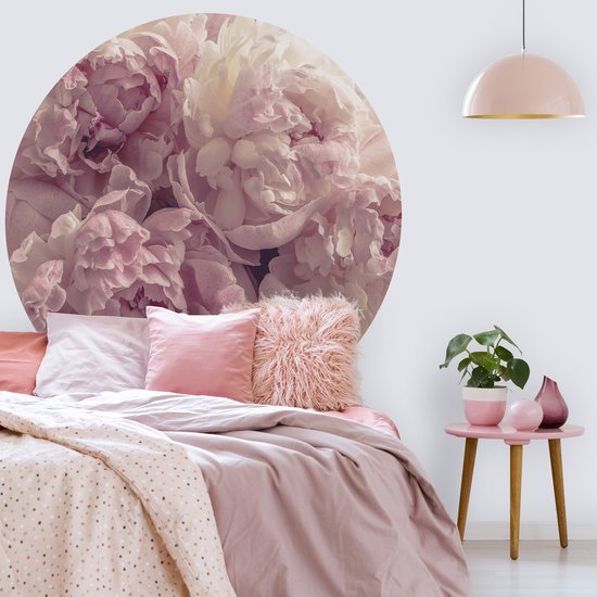 Tizato - Cercle Mural Fleurs Pivoines – Sticker Mural Cercle Muursticker Autocollant – Ø 182 cm