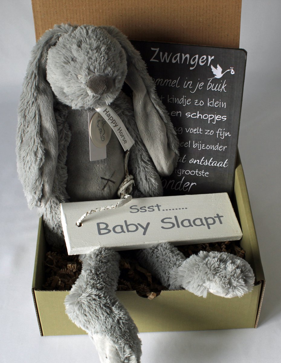 Goedkoopste Minibox rabbit richie Grey- kraamcadeau - cadeau zwangerschap - baby