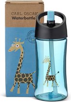 Carl Oscar waterfles / drinkfles - 0.35 liter - kunststof - turquoise - giraf - D 7.1 cm - H 17.5 cm