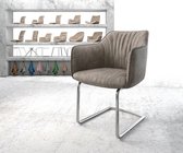 Gestoffeerde-stoel Elda-Flex met armleuning sledemodel rond chrom taupe vintage