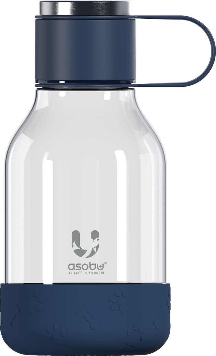 Asobu Dog Bowl Bottle Tritan Blauw inhoud 1,5 liter incl. drinkbak voor de hond aan de onderkant - Asobu