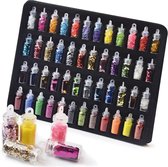 48 Verschillende Flesjes Nagel Decoratie Met Glitters en Sticker - Nail Art - Nagelversiering - Cadeau Tip