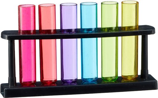 Verres à Decopatent® dans le support - Set de 6 verres à liqueur colorés - Verre à liqueur coloré - Verres à shot à liqueur Party Tube à essai